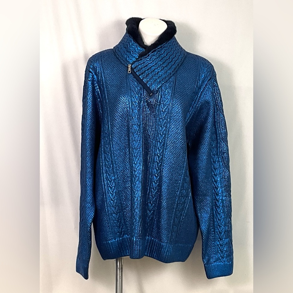 NWOT-Prestige original blue glitter, cable knit sweater – size 2 XL